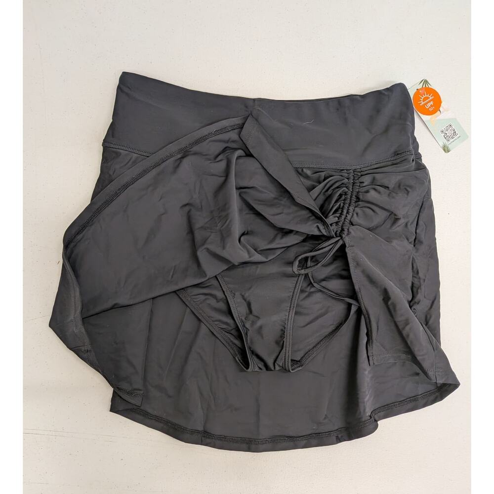 Women’s Black Ruched Swim Skirt Bottom Cover Up Size M UPF 50+